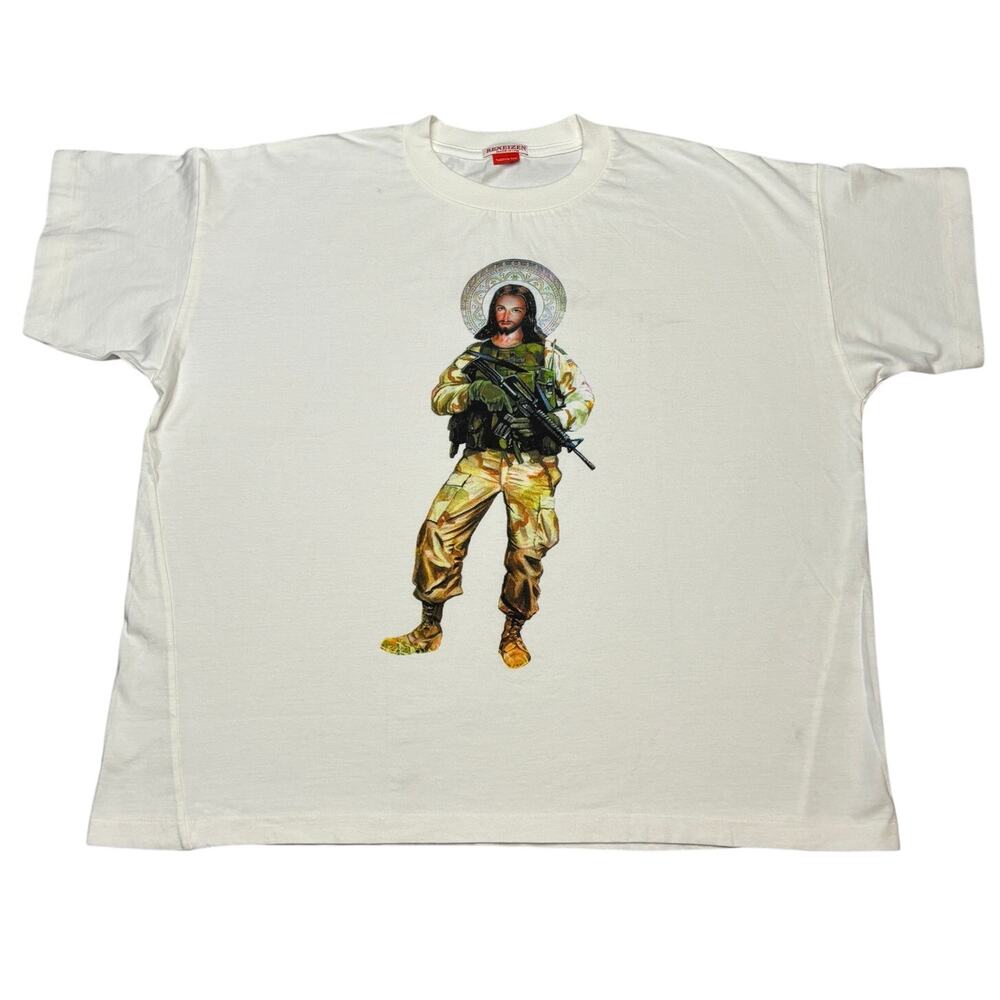 REXEIZEN Jesus Tactical Soldier Shirt Cotton Mens L White Streetwear SOLDOUT